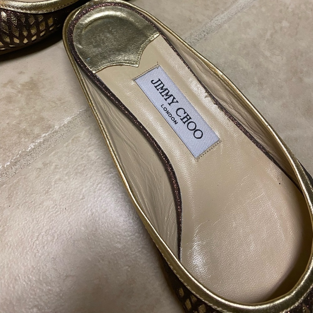 Jimmy Choo Brown & Gold Cutout Slip-On Flats - Picture 7 of 12